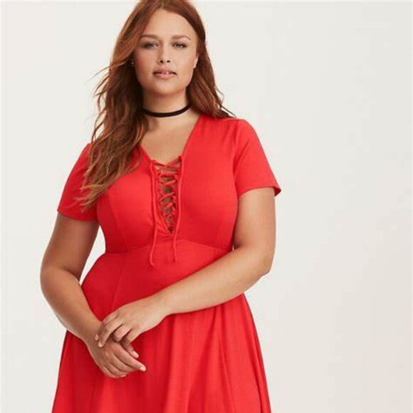 Torrid Red Jersey Lace-up Skater Dress Size 2X NWT - Picture 1 of 5